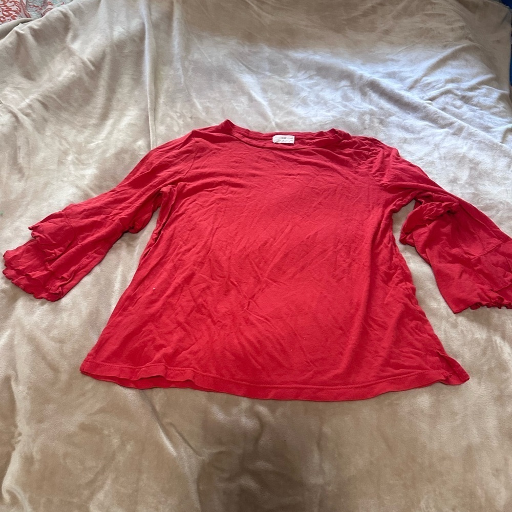 Anthropologie Red Ruffle Sleece Elegant Red Women's Tee M